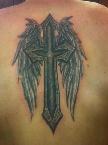 Tattoos - stone cross and wings - 61100